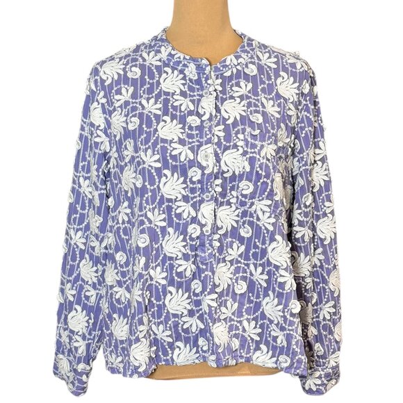 Anthropologie Pilcro Embroidered Floral Blouse SZ M Long Sleeve Cottage Boho - Picture 2 of 13